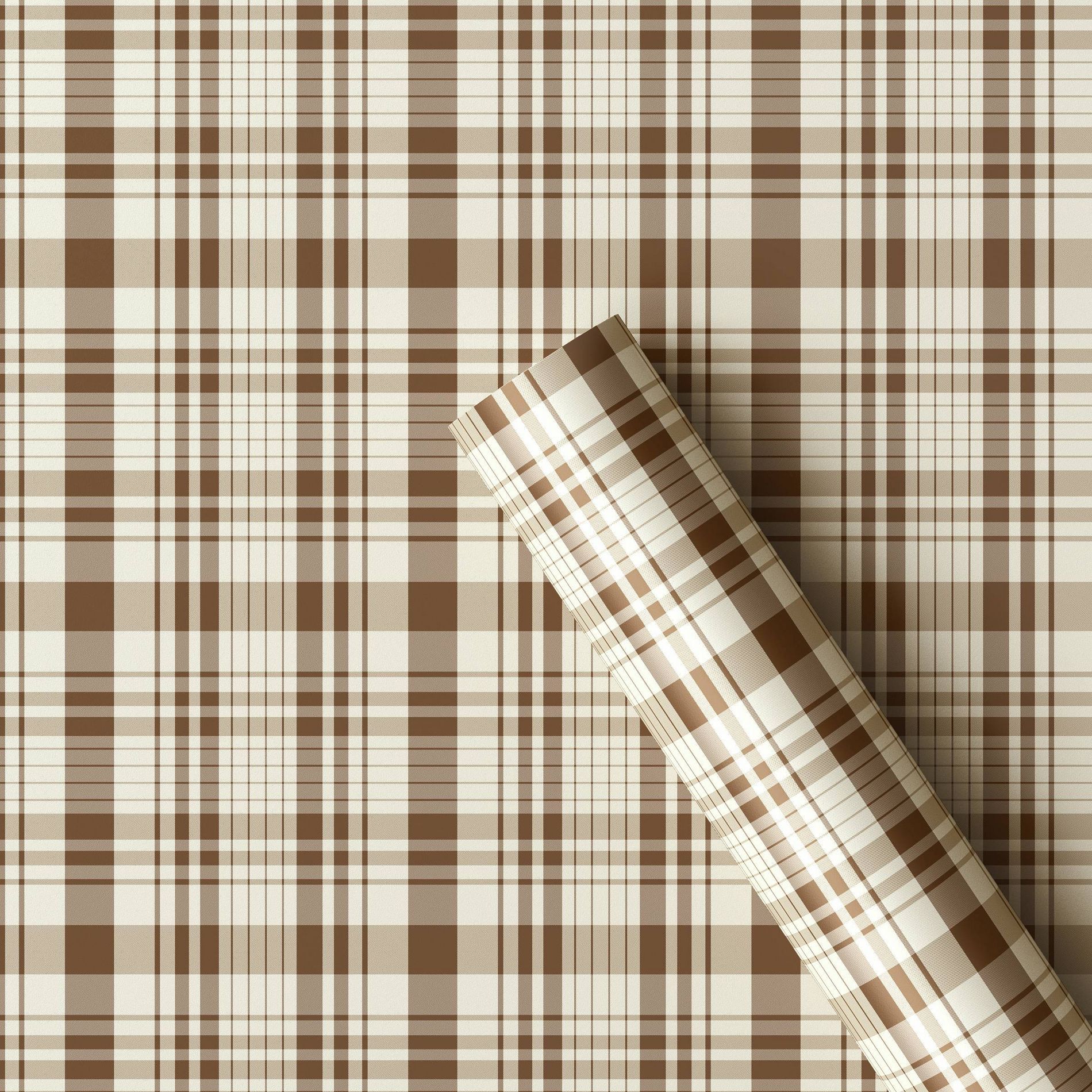 30" 20 sq ft Christmas Roll Wrap Brown/Beige Plaid - Wondershop™