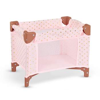 LullaBaby Doll Pack & Play Pink Foldable Accessory - Gold Star Print
