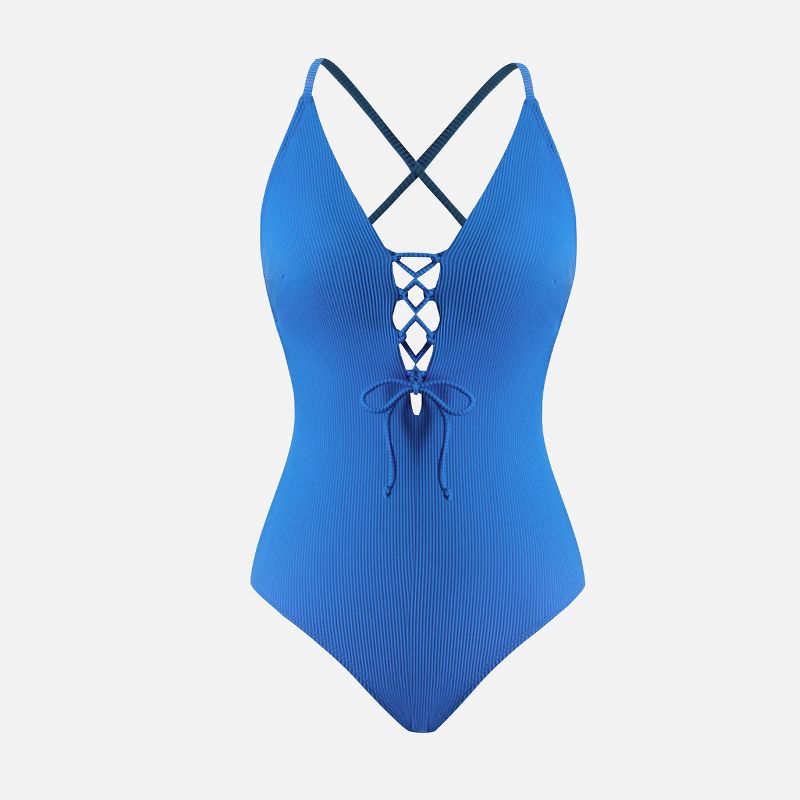 Women's V Neck Lace Up One Piece Swimsuit - Cupshe, 6 of 7