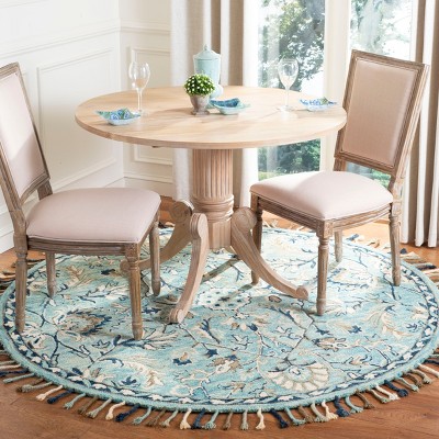 Blue Floral Round Hand Tufted Wool Area Rug