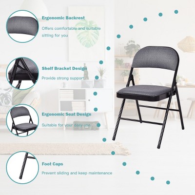 Costway Set of 4 Folding Chairs Fabric Upholstered Padded Seat Metal Frame Home Office - Thumbnail 4