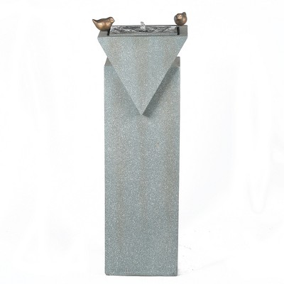LuxenHome Patina Gray Resin Pillar Birds Bubbler Outdoor Fountain with Lights