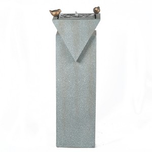 LuxenHome Patina Gray Resin Pillar Birds Bubbler Outdoor Fountain with Lights - 1 of 4