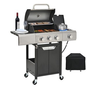 ELJGET 4 Burner Propane Gas Grill with Side Burner & Grill Covers, 51,000 BTU Barbecue Grill Stainless Steel Gas Grill for Outdoor BBQ, Camping - 1 of 4