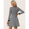 INSPIRE CHIC Women's Houndstooth Plaid Contrast Color Crew Neck Button Front Elegant A-Line Dress - 4 of 4
