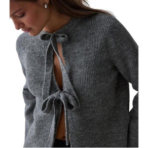 Coolmee Women's Cute Oversized Cardigan Sweaters Long Sleeve V Neck Tie Front Cadigan Knitwears Bow Tops - 1 of 4