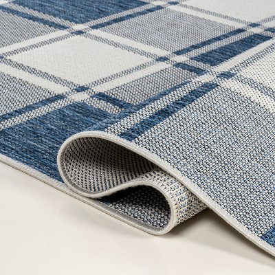 Sabine Navy and Cream Gingham Synthetic 3 x 5 Area Rug