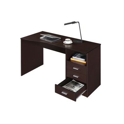 Espresso Gray 51" Wood Desk with 3 Drawers and Shelf