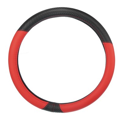 Unique Bargains Carbon Fiber Pattern Faux Leather Car Wheel Steering Cover 14.5-15"