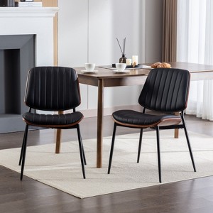 FONTOI Dining Chairs Set of 2, Faux Leather Chair with Bentwood Back, Upholstered Chair with Adjustable Foot, Black PU, 19"*32.8"*22.6" - 1 of 4