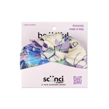 scünci be-ü-tiful Knit Floral Turban Headwrap With Knot - Blue/Purple/Cream