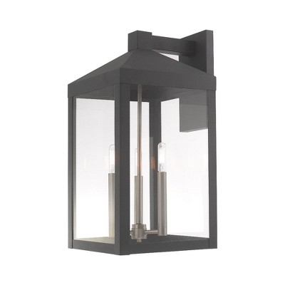 Scandinavian Gray Nickel 3-Light Outdoor Wall Lantern Sconce