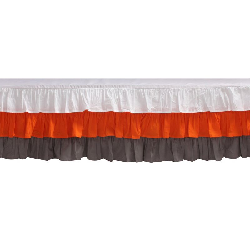  Bacati - 3 Layer Ruffled Crib/Toddler Bed Skirt - White/Orange/Gray, 1 of 7