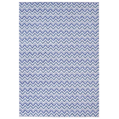 7'10"x10'9" Rectangle Outdoor Woven Stripe Area Rug Blue - Sunnydaze Decor