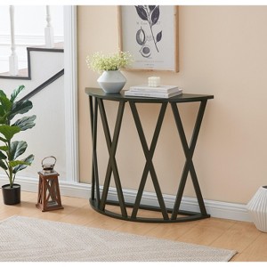 Kings Brand Furniture Vienna Half Moon Wood Console Table for Entryway, Accent Sofa Table X-Motifs Design for Living Room, Hallway, Foyer, Entrance - 1 of 4