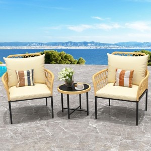 Jojoka Bistro Set 3-Piece, Patio Conversation Set, All-Weather Wicker Outdoor Sectional Furniture Chairs with Table - 1 of 4