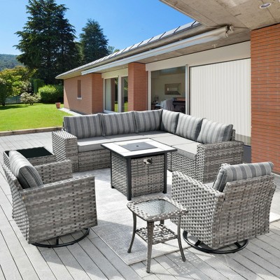XIZZI 10 Pieces Wicker Furniture Set, Sectional Sofa Set with Wide Armrest and Deep Seat, Rattan Modular Conversation Set for Backyard Garden