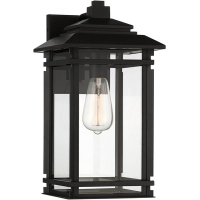 John Timberland Mission Outdoor Wall Light Fixture Matte Black Metal 16" Clear Glass Shade Exterior House Porch Patio Deck Home