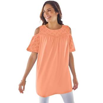 Woman Within Women's Plus Size Eyelet Cold-Shoulder Tunic