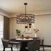 24" Rustic Industrial Pendant Light, 6-Light Black and Walnut Metal Cage Chandelier with Wood Accents for Kitchen Island and Dining Room (No Bulbs) - 2 of 4