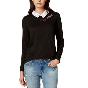 maison Jules Womens Bow-Stripe Collared Pullover Blouse - 1 of 1