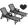 Aokia Set of 2 Oversized Plastic Chaise Lounge Chairs with Wheels & Cup Holders, 6-Position HDPE Loungers for Patio & Pool (Black) - 2 of 4