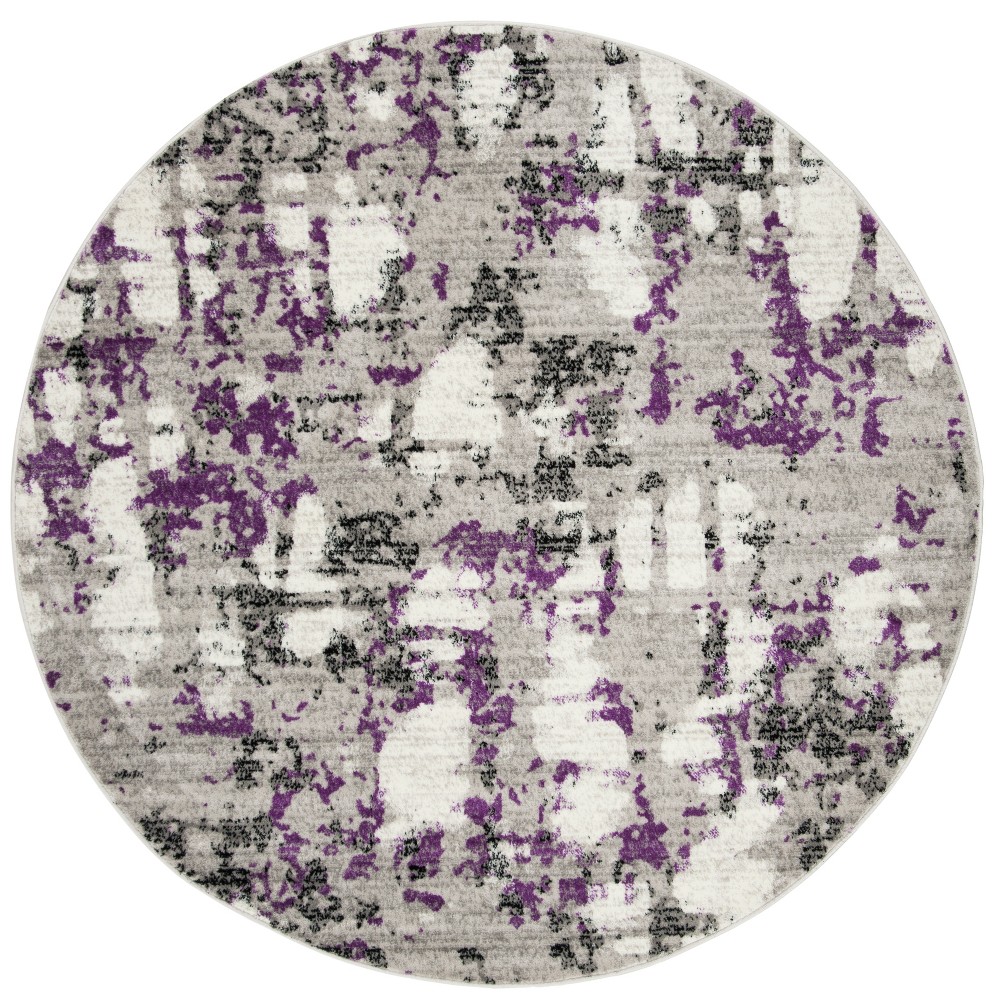 Gray/Purple Splatter Loomed Round Area Rug 6'7in - Safavieh