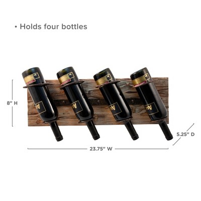 Rustic Natural Wood and Metal Wall Mounted Wine Rack