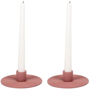 Elanze Designs Ribbed Ceramic , Mantle Decorations, Dining Table Centerpiece, Artisan, Candlestick Holder for Tapered Candles, Pack of 2, Brick - 1 of 4