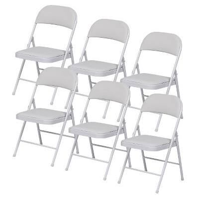 SUGIFT 6 Pack Folding Chairs with Padded Seats, Metal Frame with Pu Leather Seat & Back, Capacity 350 lbs, White