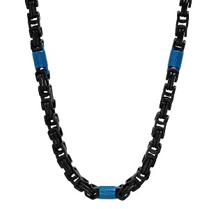 Steeltime 24" two tone black and blue ip stainless steel byzantine necklace - 1 of 4