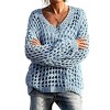 Womens V Neck Knit Long Sleeve Hollow Cover Up Beach Shirt - 4 of 4
