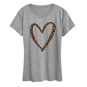 Women's - Instant Message - Leopard Print Heart Outline Short Sleeve Graphic T-Shirt - 1 of 4
