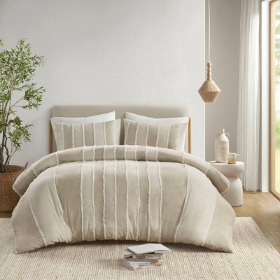 Taupe Cotton King/California King Boho Duvet Cover Set