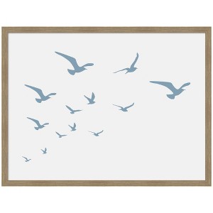 Kate and Laurel Seagulls White Background by Jolly and Dash Framed Wall Art Print, 42 x 32, Woodgrain Stripe Mocha - 1 of 4