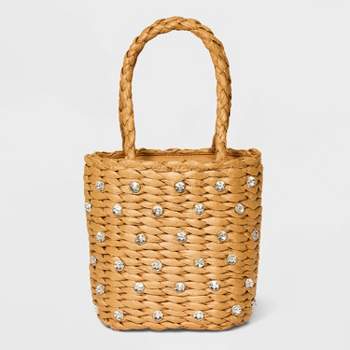 Mini Embellished Straw Bucket Bag - A New Day™ Beige