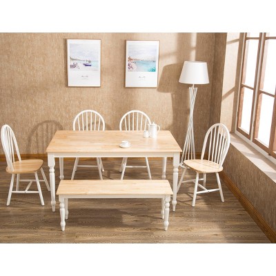White and Natural Rubberwood Farmhouse Dining Table