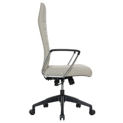 Tan Leather High-Back Swivel Modern Office Chair with Metal Base