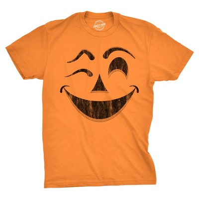 Mens Winky Warren Pumpkin T Shirt Funny Halloween Jack O Lantern Unsettling Smile Tee For Guys - Crazy Dog Men's T Shirt