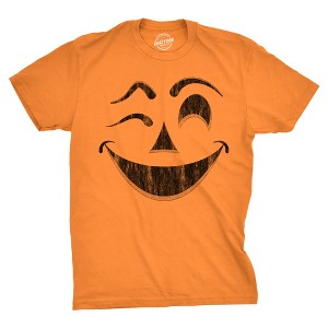 Mens Winky Warren Pumpkin T Shirt Funny Halloween Jack O Lantern Unsettling Smile Tee For Guys - Crazy Dog Men's T Shirt - 1 of 4