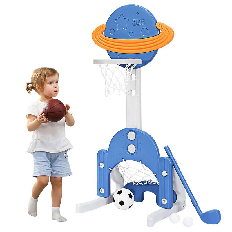 Costway 3 in 1 Kids Basketball Hoop Set Adjustable Sports Activity Center w/ Balls, 1 of 11