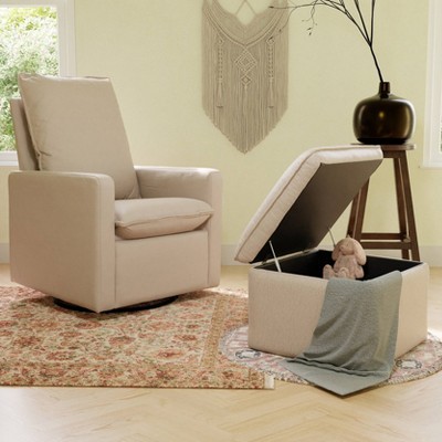 Beige Performance Fabric Square Storage Ottoman with USB Port