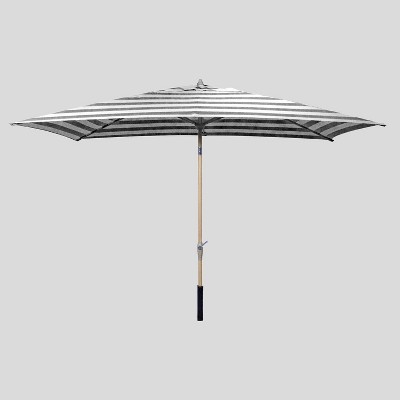 10' x 6' Rectangular Cabana Stripe Patio Umbrella DuraSeason Fabric™ Black - Light Wood Pole - Threshold™