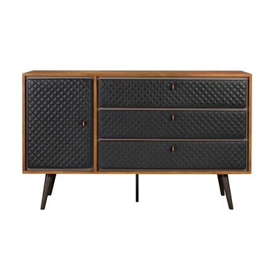 Coco Dresser Rustic Oak/Brown - Armen Living: Modern Storage, Faux Leather Detail, Soft Close