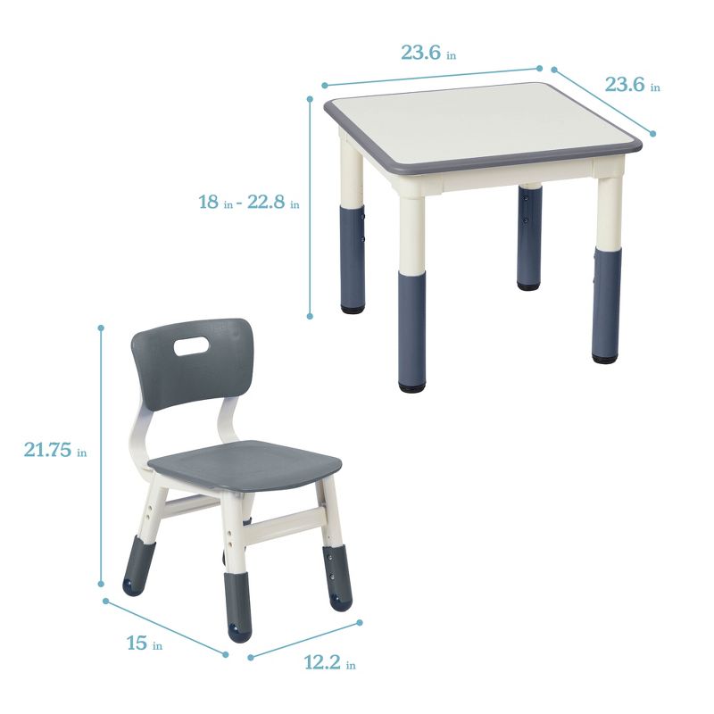 ECR4Kids Square Resin Dry-Erase Adjustable Activity Table with 2 Chairs (3-Piece Set), 3 of 11