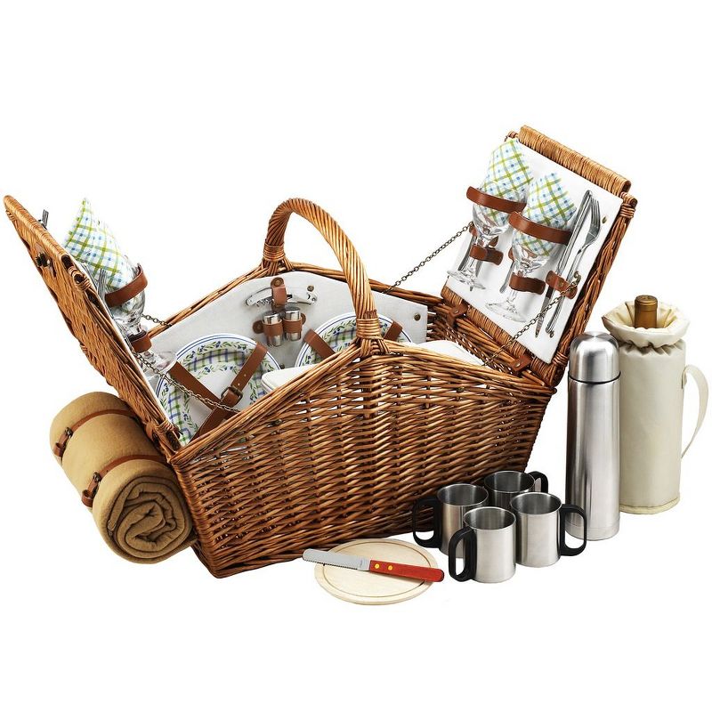 Picnic at Ascot Huntsman English- Style Willow Picnic Basket with Service for 4, Coffee Set and Blanket - Gazebo, 1 of 6