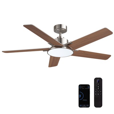 Siljoy 52-in Nickel Ceiling Fan with LED Light and Remote Control Include (5 Blades) For Bedroom Living Room and kitchen