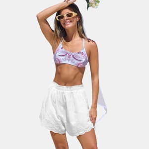 Women's White Eyelet Ruffled Trim Beach Cover-Up Shorts - Cupshe - 1 of 4