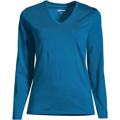 Lands' End Women's Relaxed Supima Cotton Long Sleeve V-Neck T-Shirt