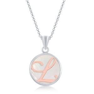 Bella Silver Sterling Silver, MOP 18" Pendant Necklace, Rose Gold Script Initial - White - 1 of 2